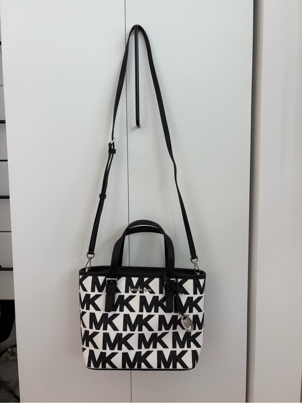 Michael Kors Black & White MK Logo Crossbody Satchel - Picture 5 of 5